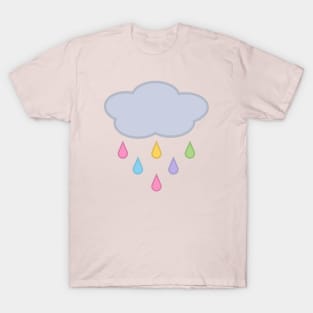 Raining Rainbow Raindrop Rain Cloud in Pink T-Shirt